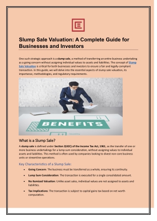Slump Sale Valuation A Complete Guide for Businesses and Investors