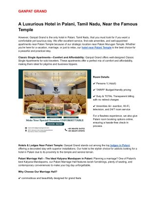 A Luxurious Hotel in Palani, Tamil Nadu, Near the Famous Temple