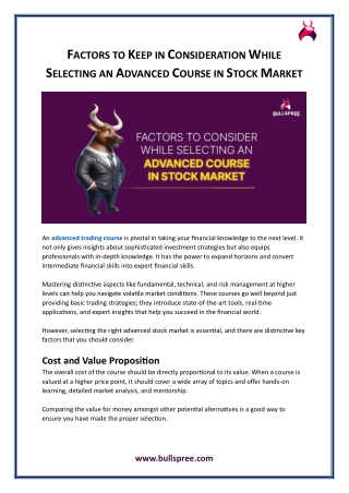 Factors to Keep in Consideration While Selecting an Advanced Course in Stock Market