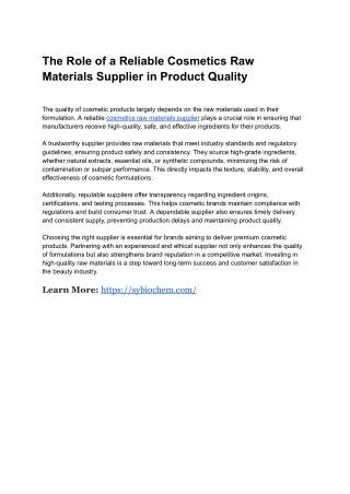 The Role of a Reliable Cosmetics Raw Materials Supplier in Product Quality