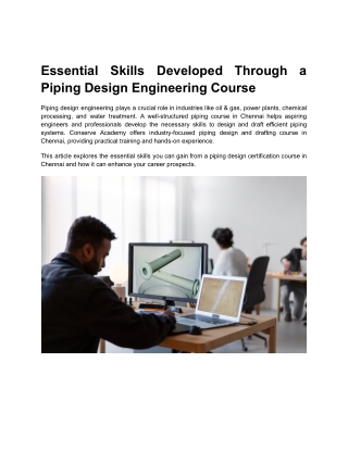 Essential Skills Developed Through a Piping Design Engineering Course