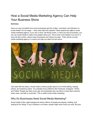 How a Social Media Marketing Agency Can Help Your Business Shine