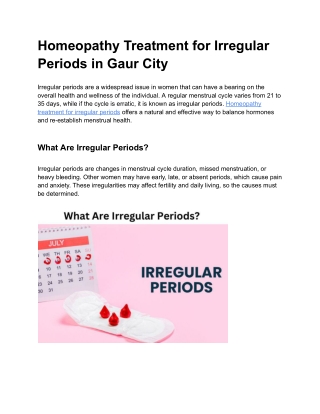 Homeopathy Treatment for Irregular Periods in Gaur City