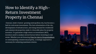 How to Identify a High-Return Investment Property in Chennai
