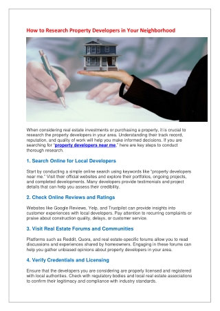 How to Research Property Developers in Your Neighborhood