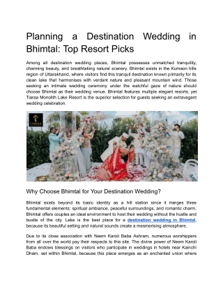 Perfect Resorts for a Destination Wedding in Bhimtal