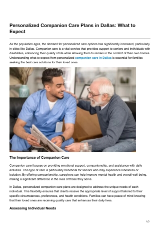 Personalized Companion Care Plans in Dallas What to Expect