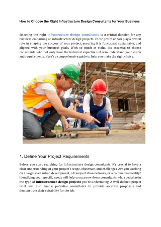 How to Choose the Right Infrastructure Design Consultants for Your Business