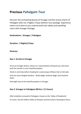 Precious Pahalgam Tour