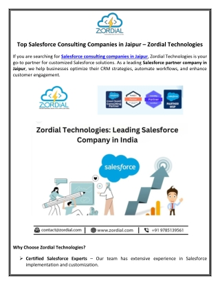 Top Salesforce Consulting Companies in Jaipur – Zordial Technologies