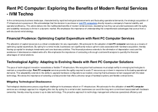 Rent PC Computer Exploring the Benefits of Modern Rental Services - IVM Techno