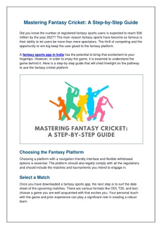Mastering Fantasy Cricket- A Step-by-Step Guide
