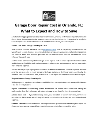 Garage Door Repair Cost in Orlando, FL: What to Expect and How to Save