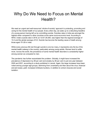 Why Do We Need to Focus on Mental Health in India
