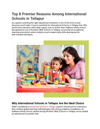 Top 8 Premier Reasons Among International Schools in Tellapur