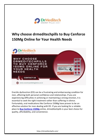 Why choose drmeditechpills to Buy Cenforce 150Mg Online for Your Health Needs