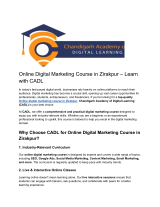 Online Digital Marketing Course in Zirakpur