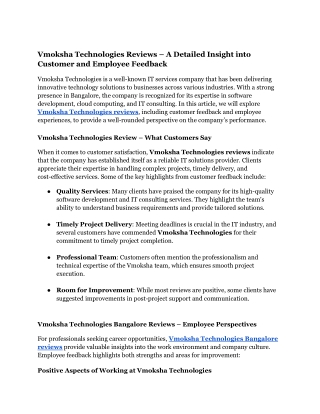 Vmoksha Technologies Reviews – A Detailed Insight into Customer and Employee Feedback