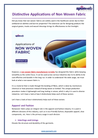 Distinctive Applications of Non Woven Fabric