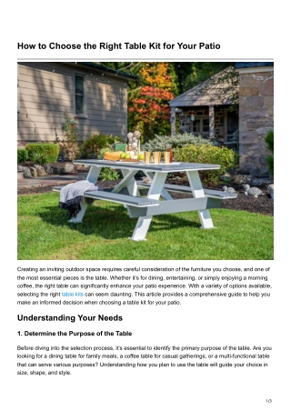 How to Choose the Right Table Kit for Your Patio