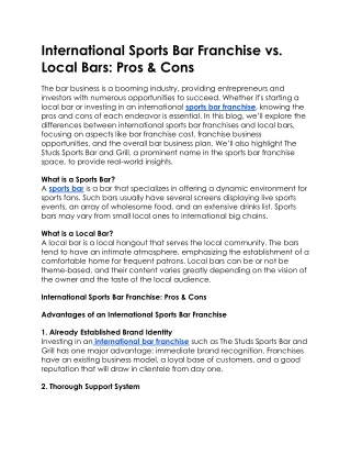 International Sports Bar Franchise vs local bars