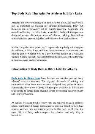 Top Body Rub Therapies for Athletes in Bibra Lake