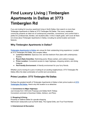 Find Luxury Living _ Timberglen Apartments in Dallas at 3773 Timberglen Rd