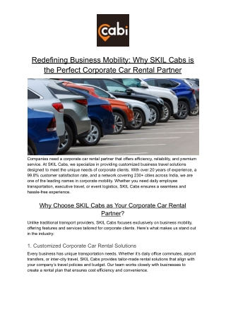 Redefining Business Mobility_ Why SKIL Cabs is the Perfect Corporate Car Rental Partner