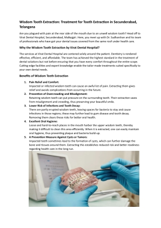 Wisdom Tooth Extraction: Treatment for Tooth Extraction in Secunderabad, Telanga