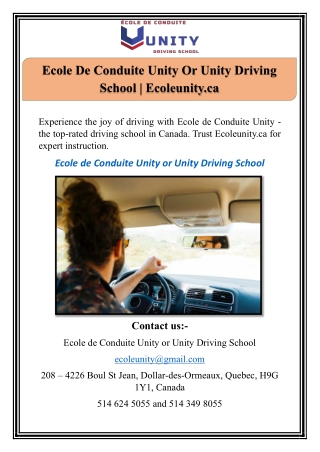 Ecole De Conduite Unity Or Unity Driving School | Ecoleunity.ca