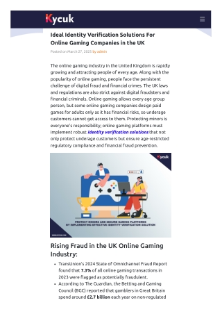 Identity Verification Solutions For Online Gaming Companies in UK