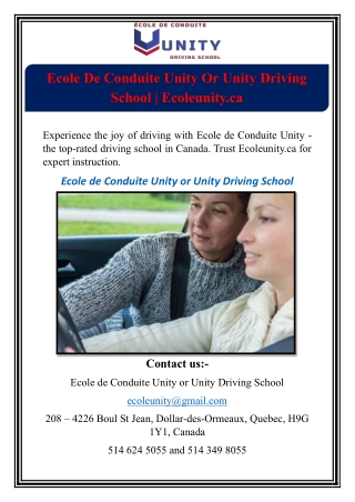 Ecole De Conduite Unity Or Unity Driving School | Ecoleunity.ca