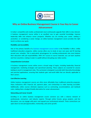 Why an Online Business Management Course is Your Key to Career Advancement