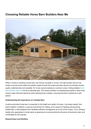 Choosing Reliable Horse Barn Builders Near Me