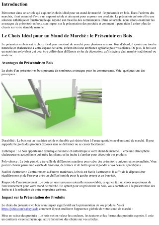 Le Choix Idéal pour un Stand de Marché : le Présentoir en Bois