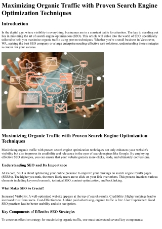 Maximizing Organic Traffic with Proven Search Engine Optimization Techniques