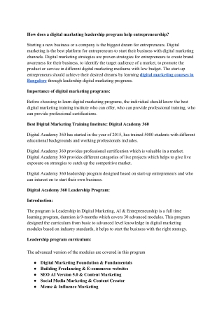 How does a digital marketing leadership program help entrepreneurship_