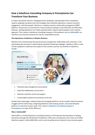How a Salesforce Consulting Company in Pennsylvania Can Transform Your Business