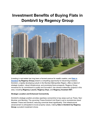 Investment Benefits of Buying Flats in Dombivli by Regency Group