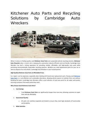 Kitchener Auto Parts and Recycling Solutions by Cambridge Auto Wreckers