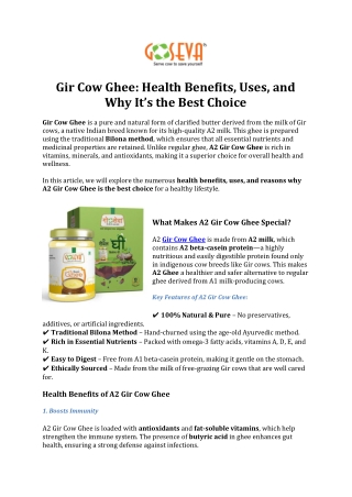Gir Cow Ghee - Health Benefits, Uses, and Why It’s the Best Choice