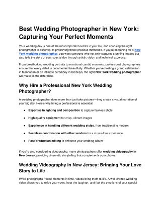 Best Wedding Photographer in New York_ Capturing Your Perfect Moments