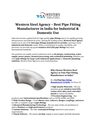 Western Steel Agency – Best Pipe Fitting Manufacturer in India for Industrial & Domestic Use 1