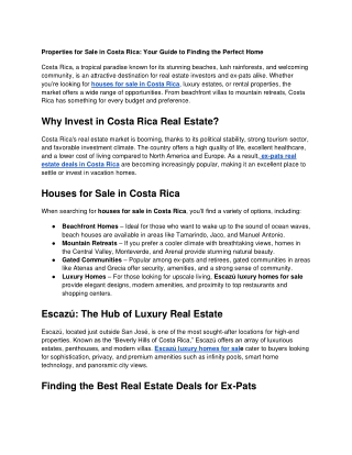 Properties for Sale in Costa Rica_ Your Guide to Finding the Perfect Home