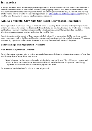 Achieve a Youthful Glow with Our Facial Rejuvenation Treatments