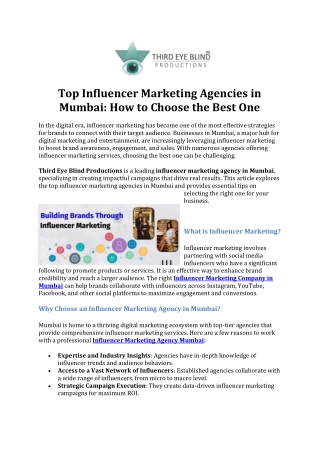 Top Influencer Marketing Agencies in Mumbai -How to Choose the Best One
