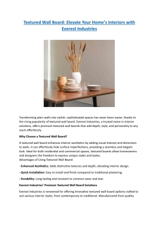Textured Wall Board - Elevate Your Home’s Interiors with Everest Industries