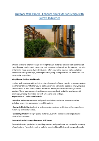 Outdoor Wall Panels - Enhance Your Exterior Design with Everest Industries
