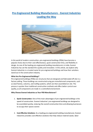 Pre-Engineered Building Manufacturers - Everest Industries Leading the Way