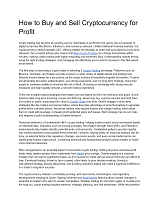 How to Buy and Sell Cryptocurrency for Profit